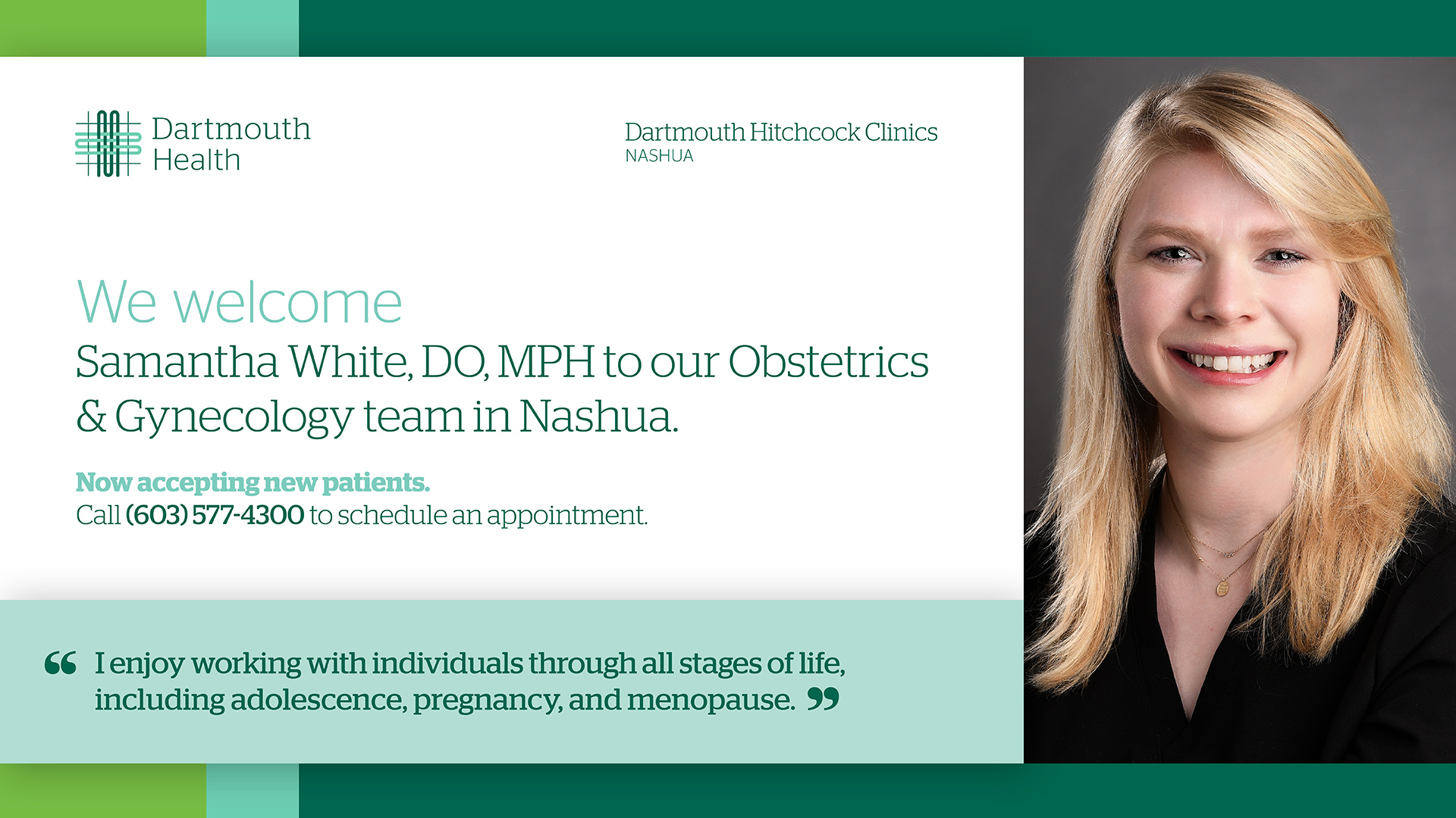 Samantha E. White, DO, MPH, joins OBGYN team at Dartmouth Hitchcock
